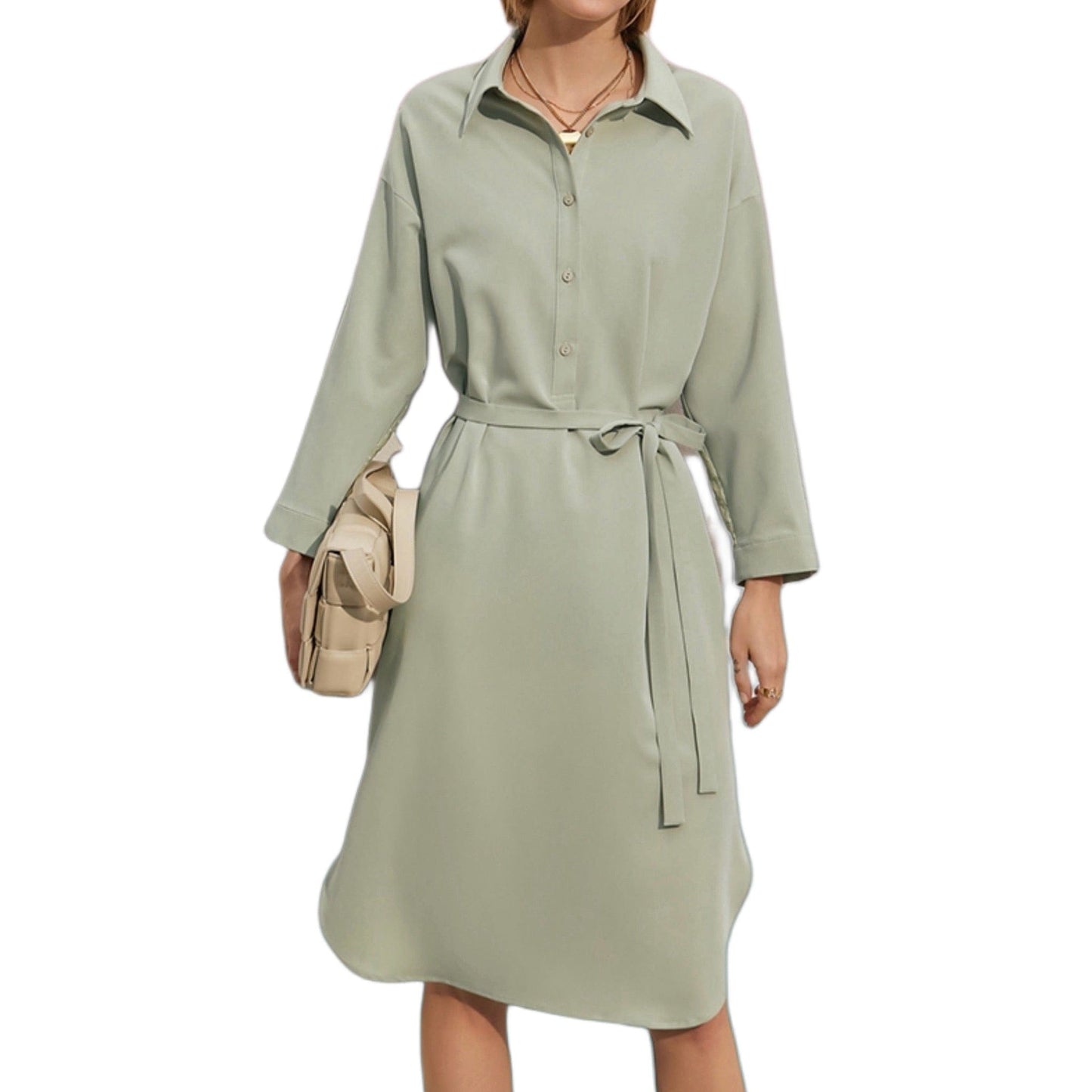 Green Belted Shirt Dress
