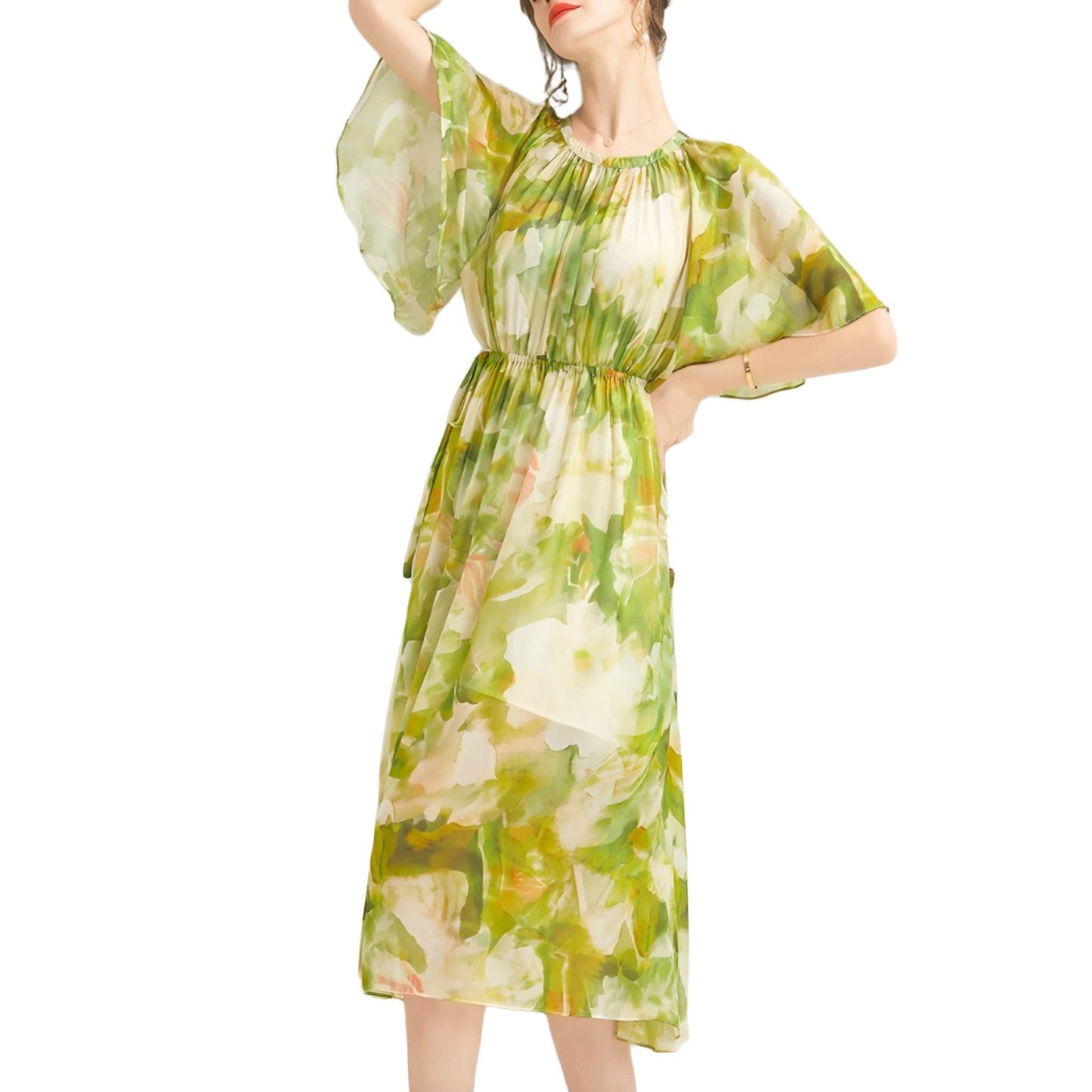 Mulberry cinched green waist dress