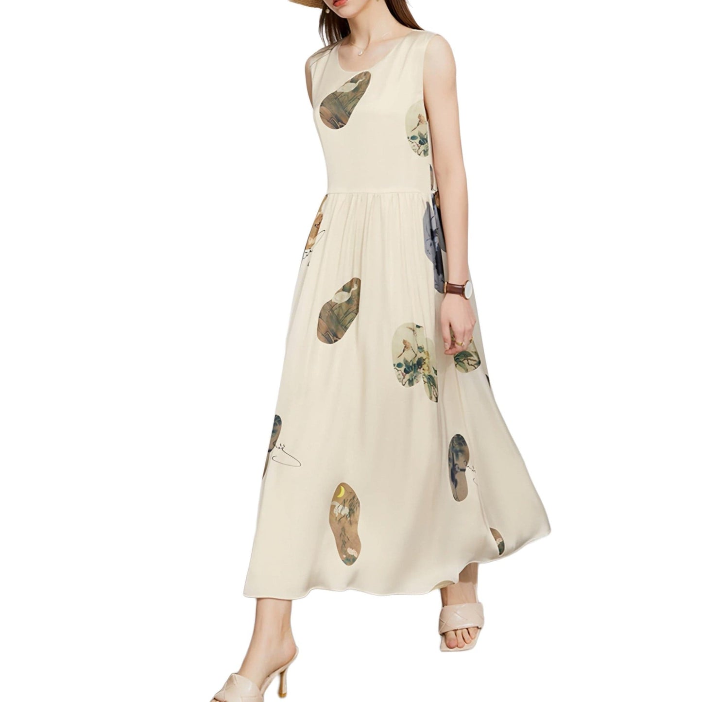 beige printed design dress