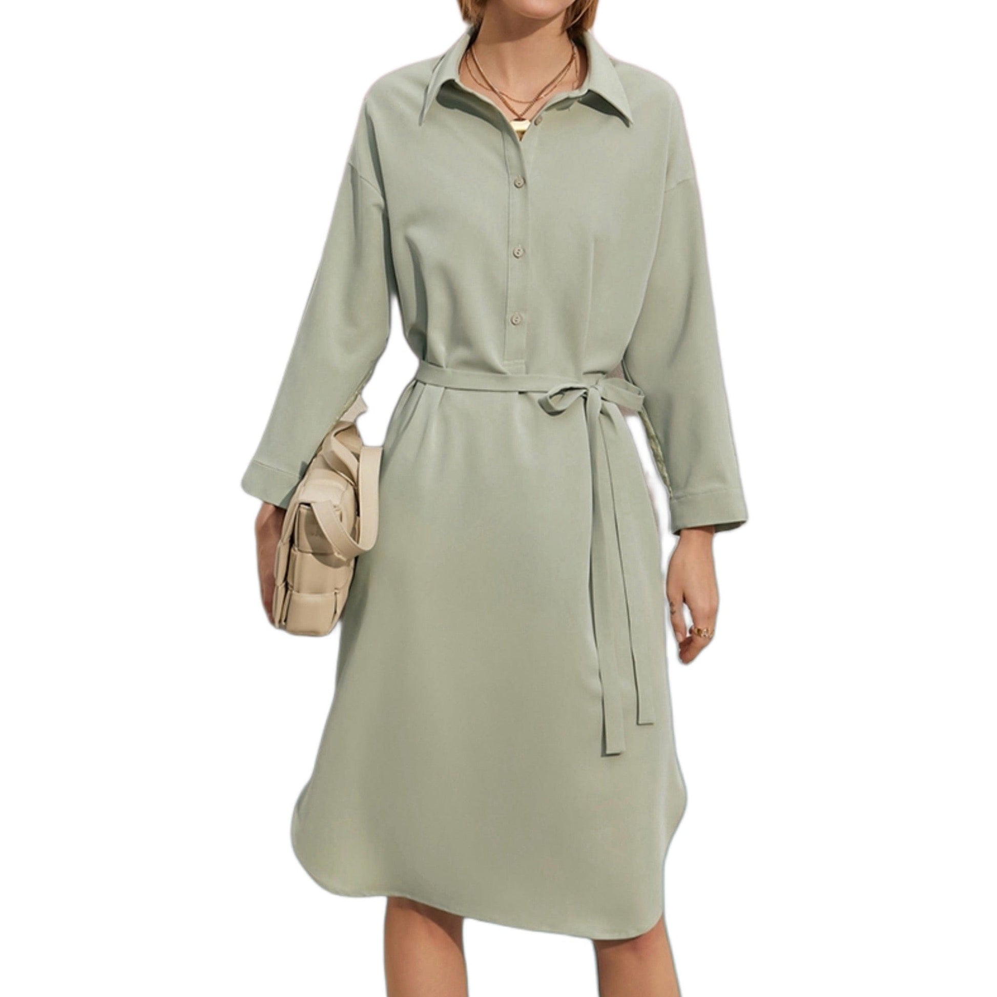 knee length shirt dress Lace Patchwork Knee-length Shirt Dress