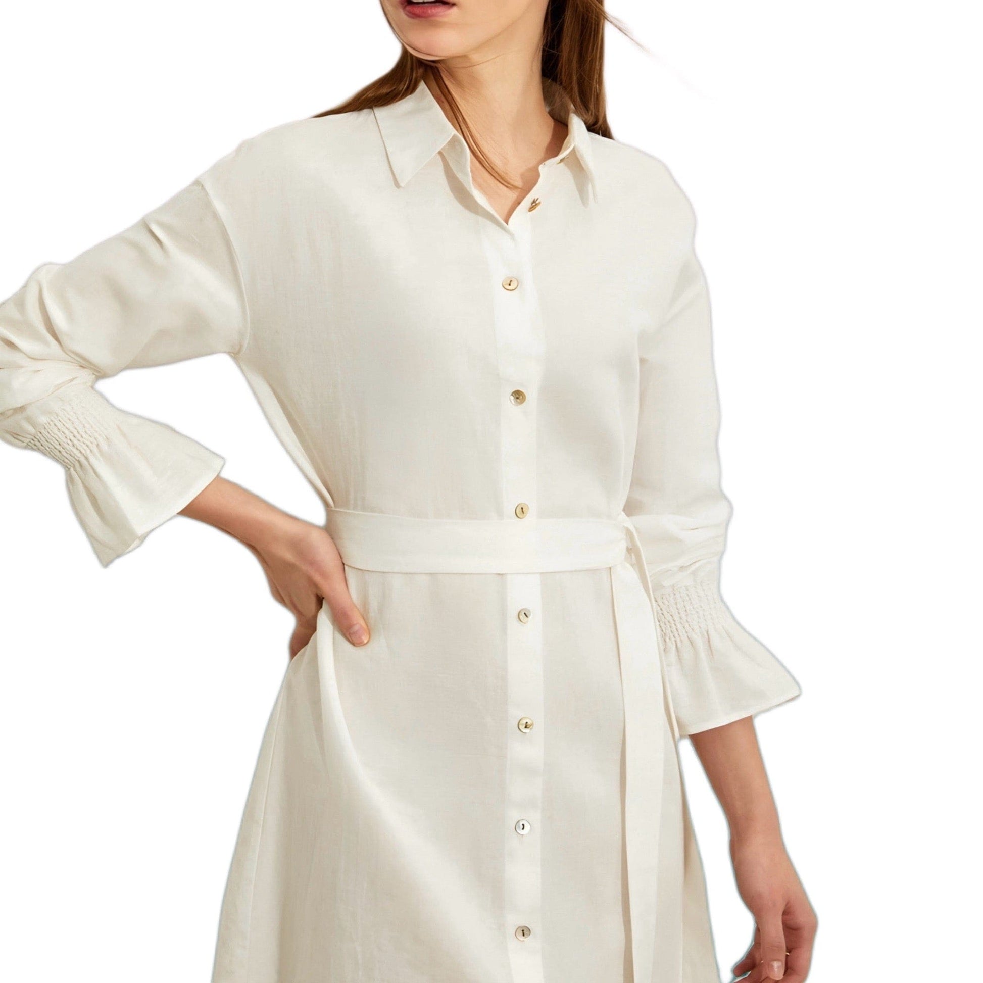 white ruffle shirt dress Simone Rocha: White Puff Sleeve Ruffle Frill Trim Shirt Midi Dress