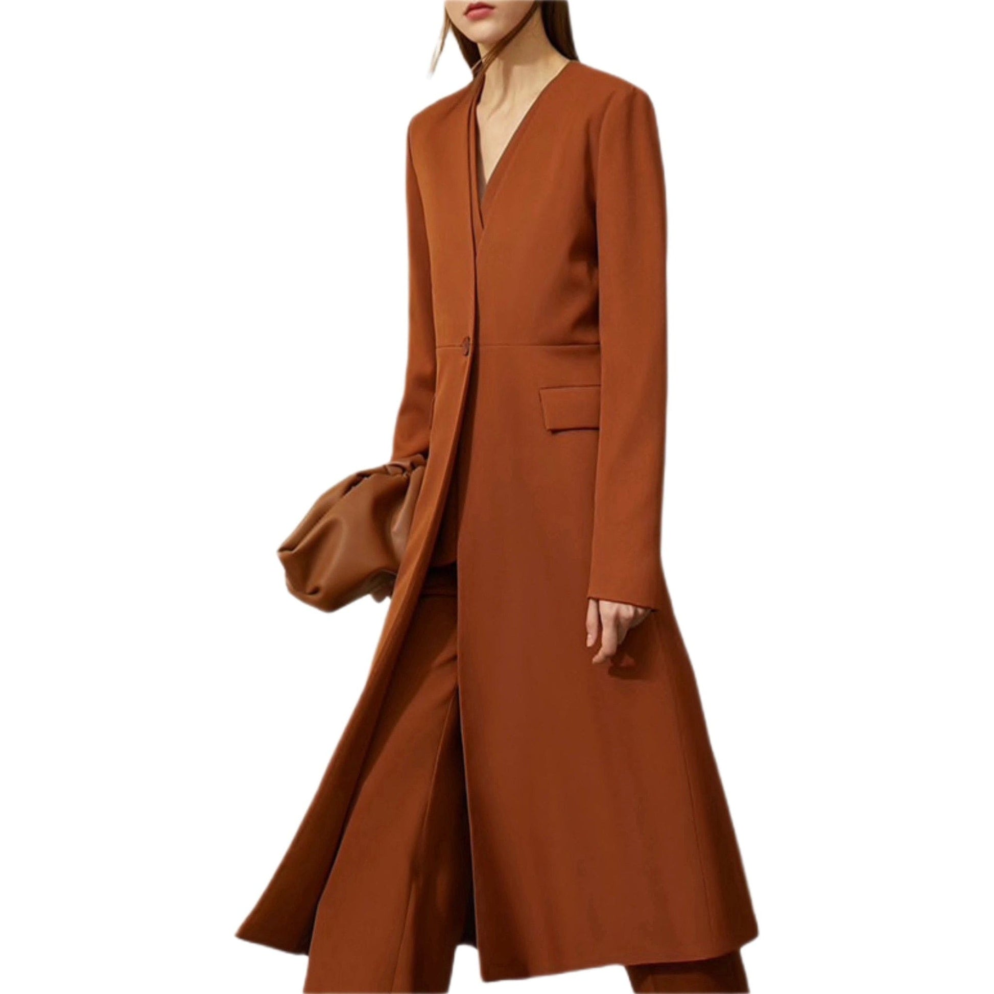 brown calf length coat