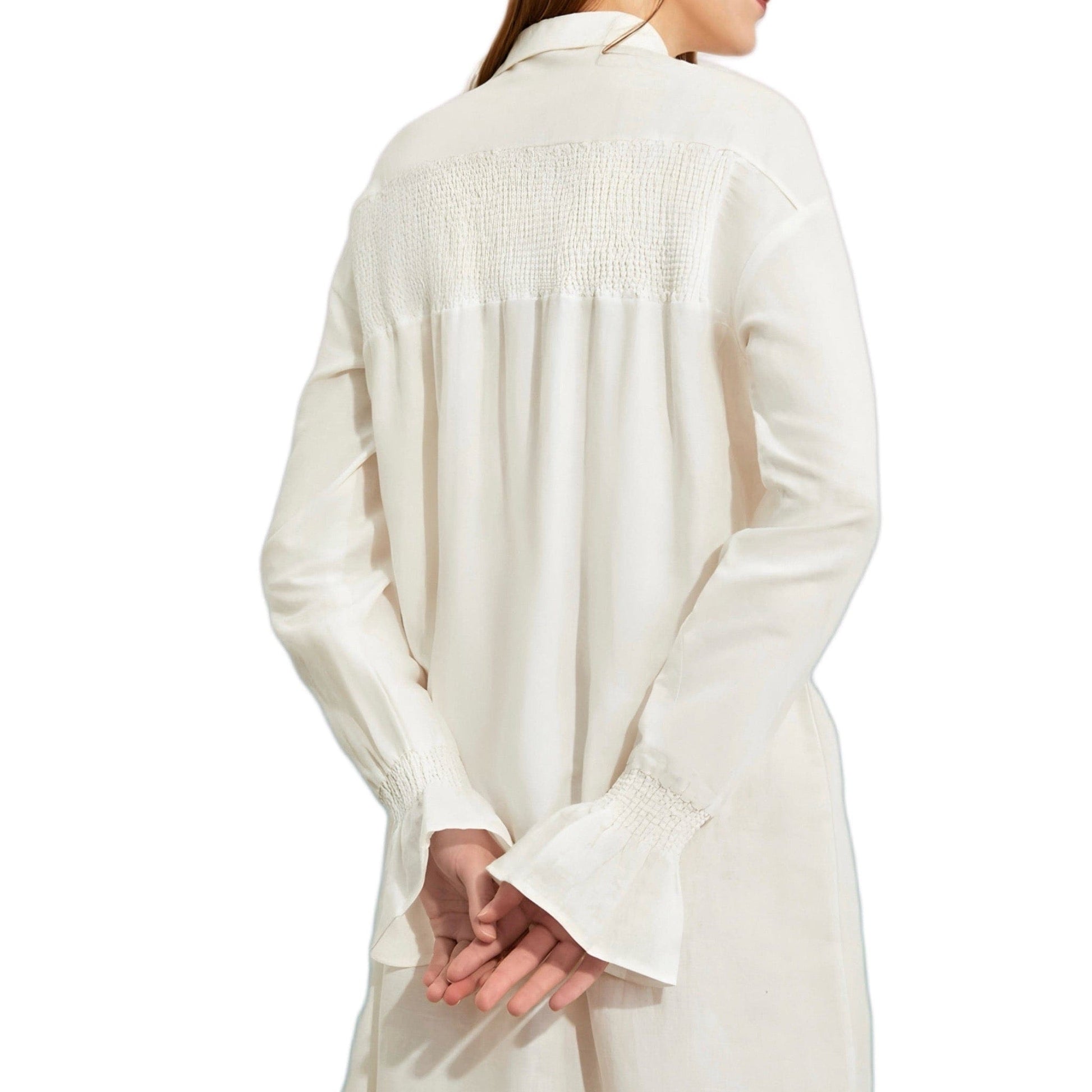 white ruffle shirt dress LONG RUFFLE DRESS